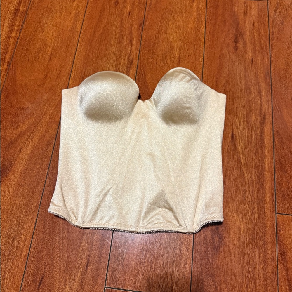 Dominique Strapless Shimmer Bustier Top in Champagne